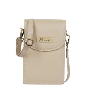 Leather Crossbody Cell Phone Wallet in Taupe/Beige – Leather Sling Travel Purse